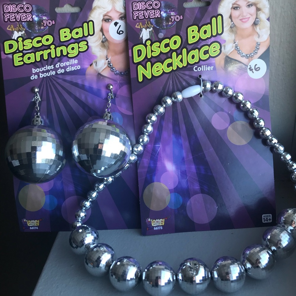 Disco fever 70’s disco ball earrings and necklace